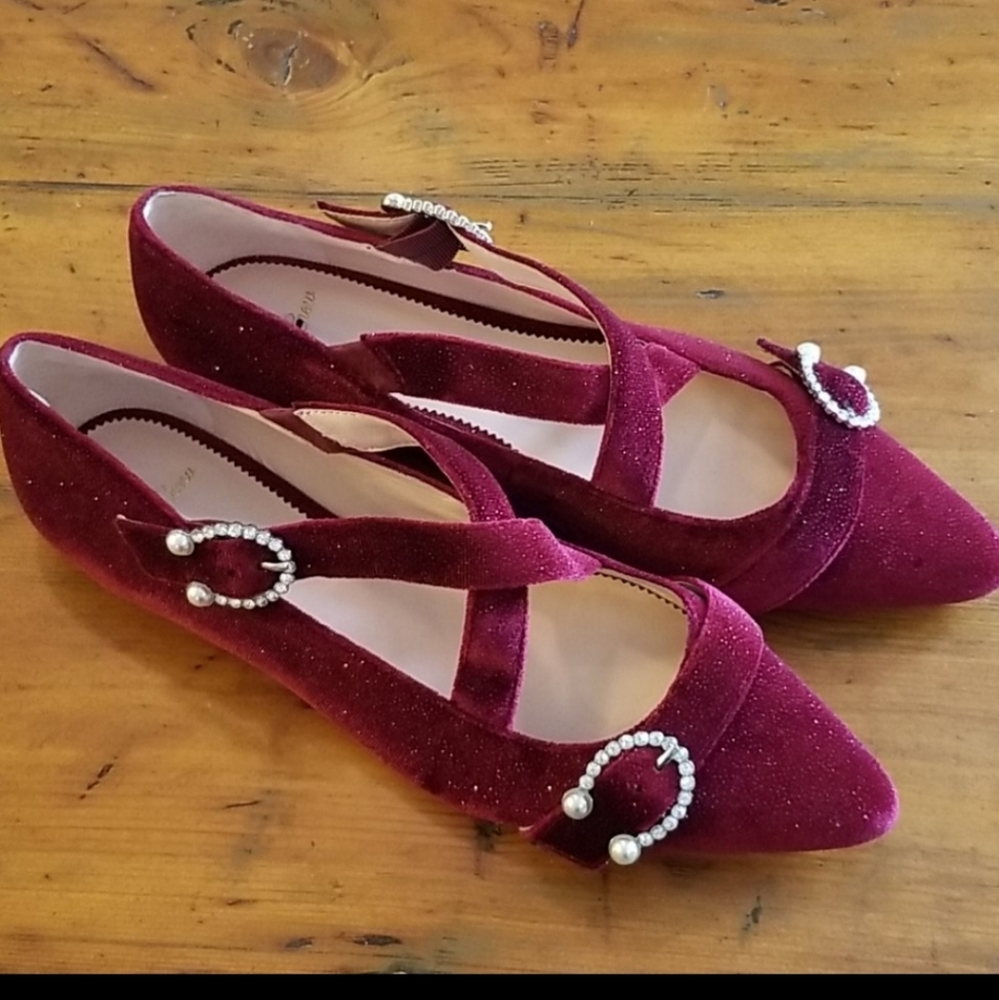 J. Crew Burgundy Velvet Flats, size 11 (NWOT)